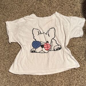 Emory Park White Fourth of July Crop Top With French Bulldog